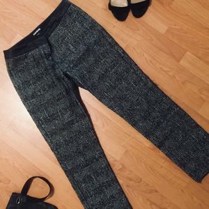 Express Tweed Pants with Faux Leather Waistband